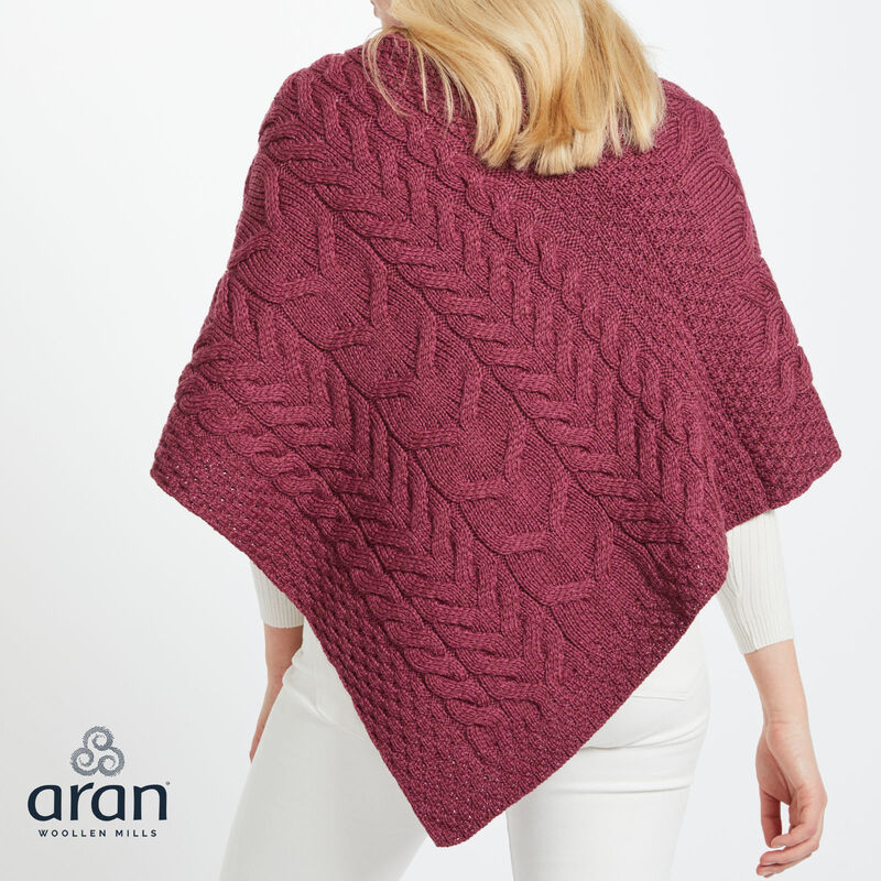 Aran Woollen Mills Triangular Poncho Raspberry Colour Merino Wool